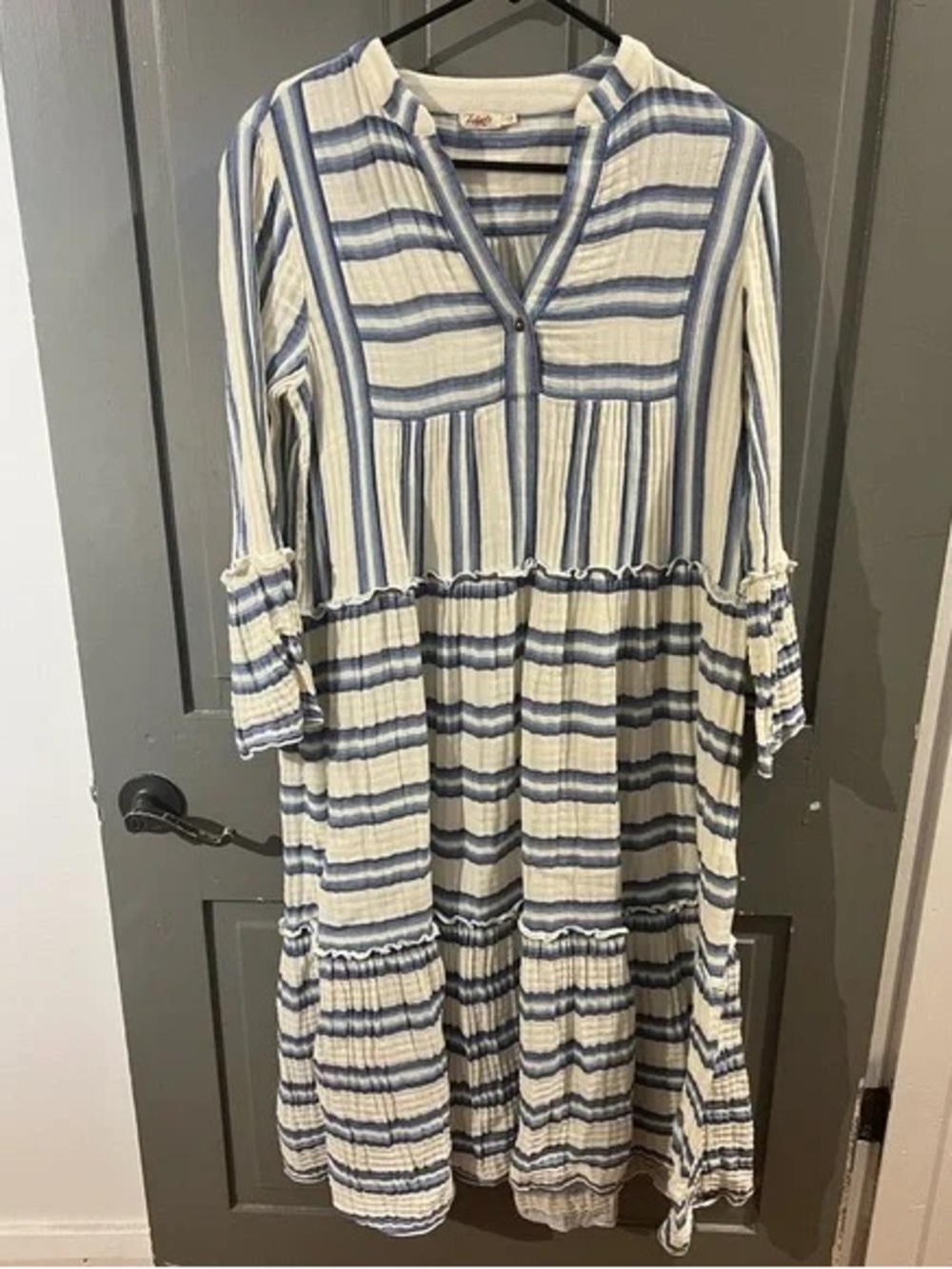 Faherty Cream and Light Blue Striped Midi Dress - Picture 4 of 9